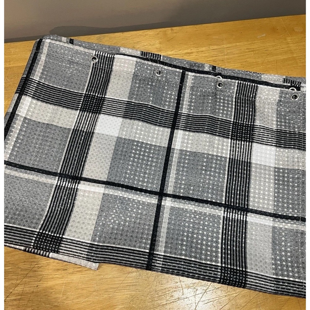 Chaps Ralph Lauren Black Gray Plaid Fabric Shower Curtain 70x72"‎